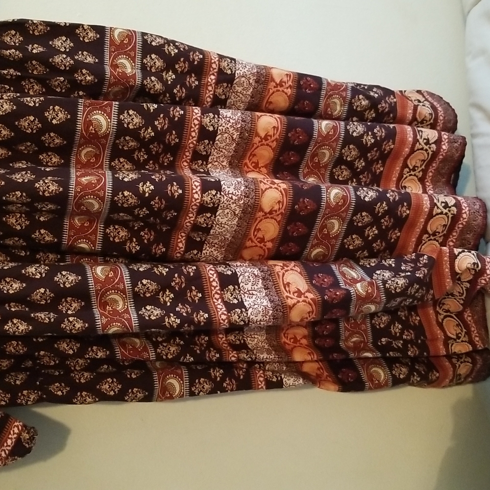 Nwt Old Navy Dress Boho Poet Maxi Midi Flare Brown Vneck Tassels Tiered Swing - Picture 12 of 15